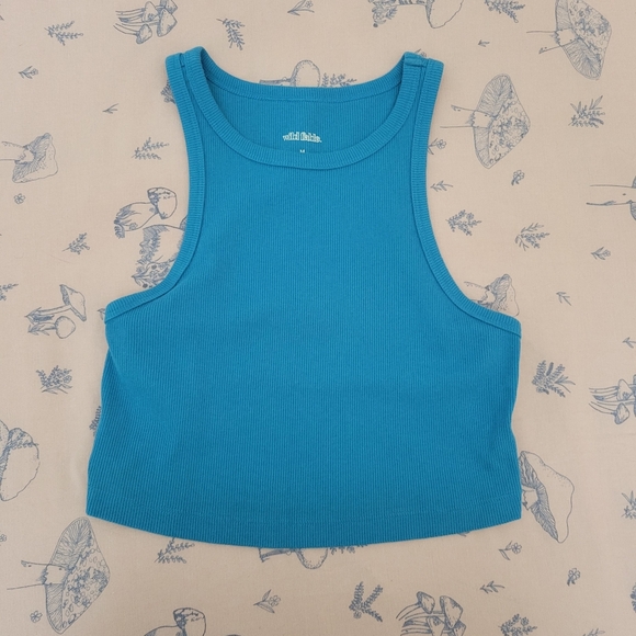 Blue Ribbed Crop Top - Picture 2 of 4